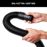 Photo of Craftsman Dual-Flex Pos-I-Lock hose, SKU CMXZVBE38800, shown bent and held by hands, white background.