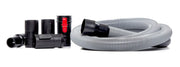 CRAFTSMAN CMXZVBE38804 vacuum hose kit with gray flexible hose and five black plastic adapters, front angle on white.