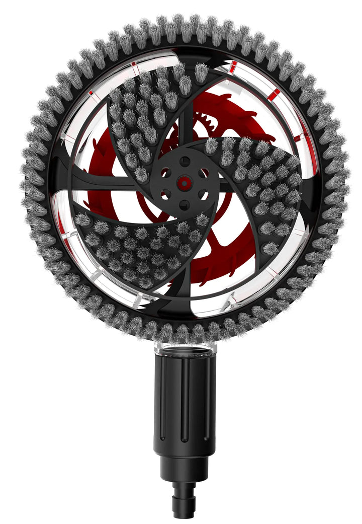 Photo of Craftsman rotary brush attachment CMZPWRB14 with dense gray bristles, front angle on white background.