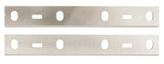 Photo of two Craftsman metal planer blades with oval and rectangular slots, CMZW020-2, top view.