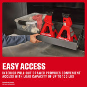 CRAFTSMAN pull-out drawer with jack stands; SKUs: 0-29-808, CMST33680WG, CMST33680RB, CMST33680BG.