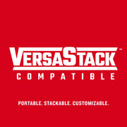 Craftsman VERSASTACK logo graphic with text: Compatible. Portable. Stackable. Customizable.